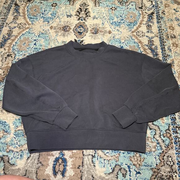 Lululemon Ribbed Softstreme Perfectly Oversized Cropped Crew Black - Picture 1 of 3